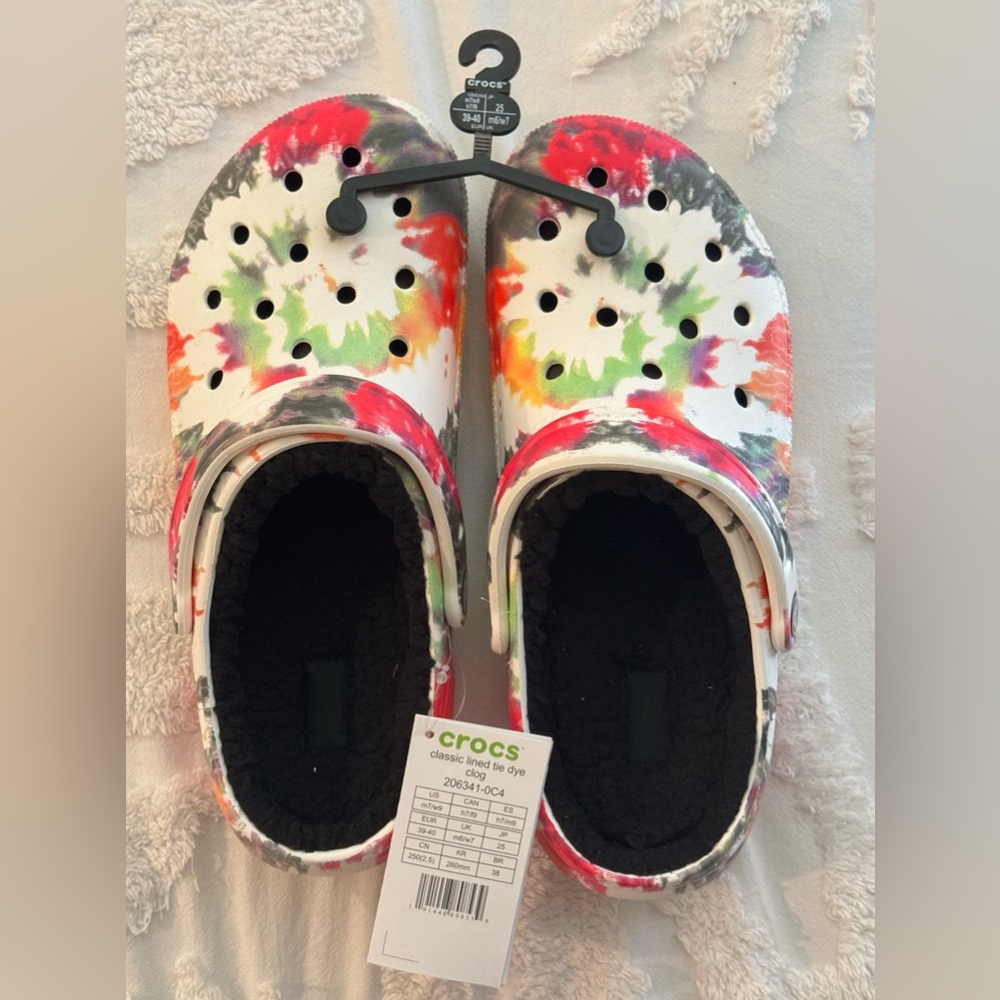 Blotched Tie Dye Crocs with Fur